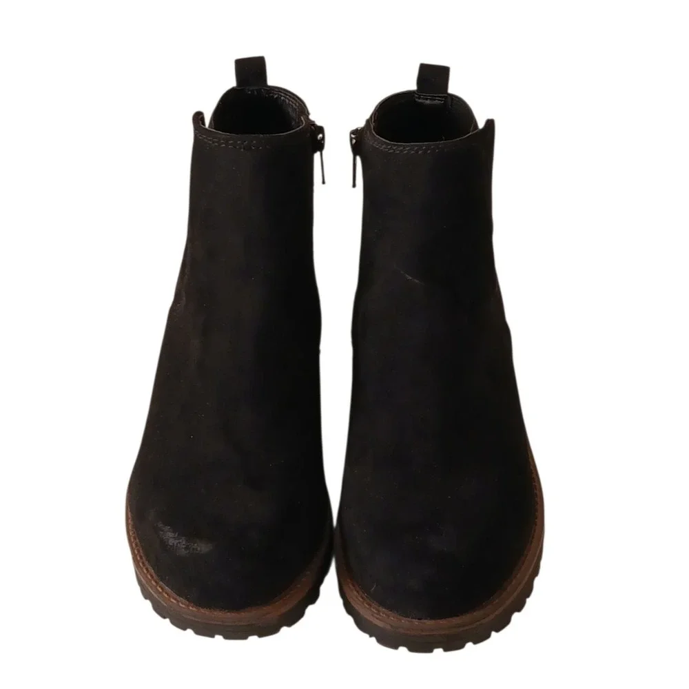 Sun + Stone‎ Kandy Chelsea Ankle Boots Womens Sz 7 Black Lug Sole Pull On Casual